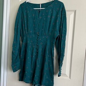 NWT Free People Teal Floral Button-Neck shorts romper